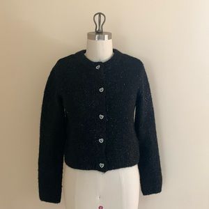 H&M Divided Rhinestone-button Fluffy-knit Cardigan Sparkly Black Size Small